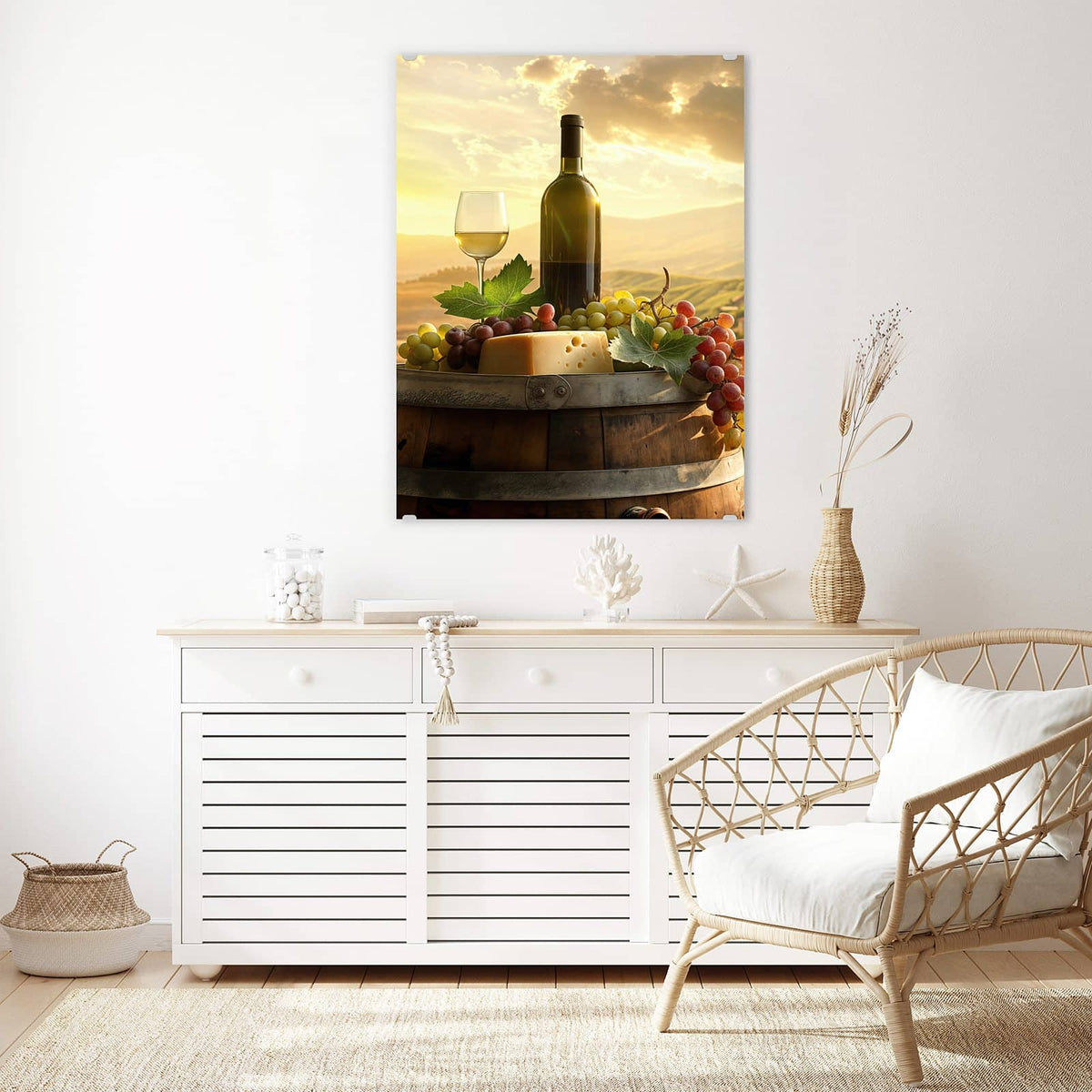 Aufhängung liegt bei – Motiv später wechselbar – Wandbild - Wein und Käse - Hochformat