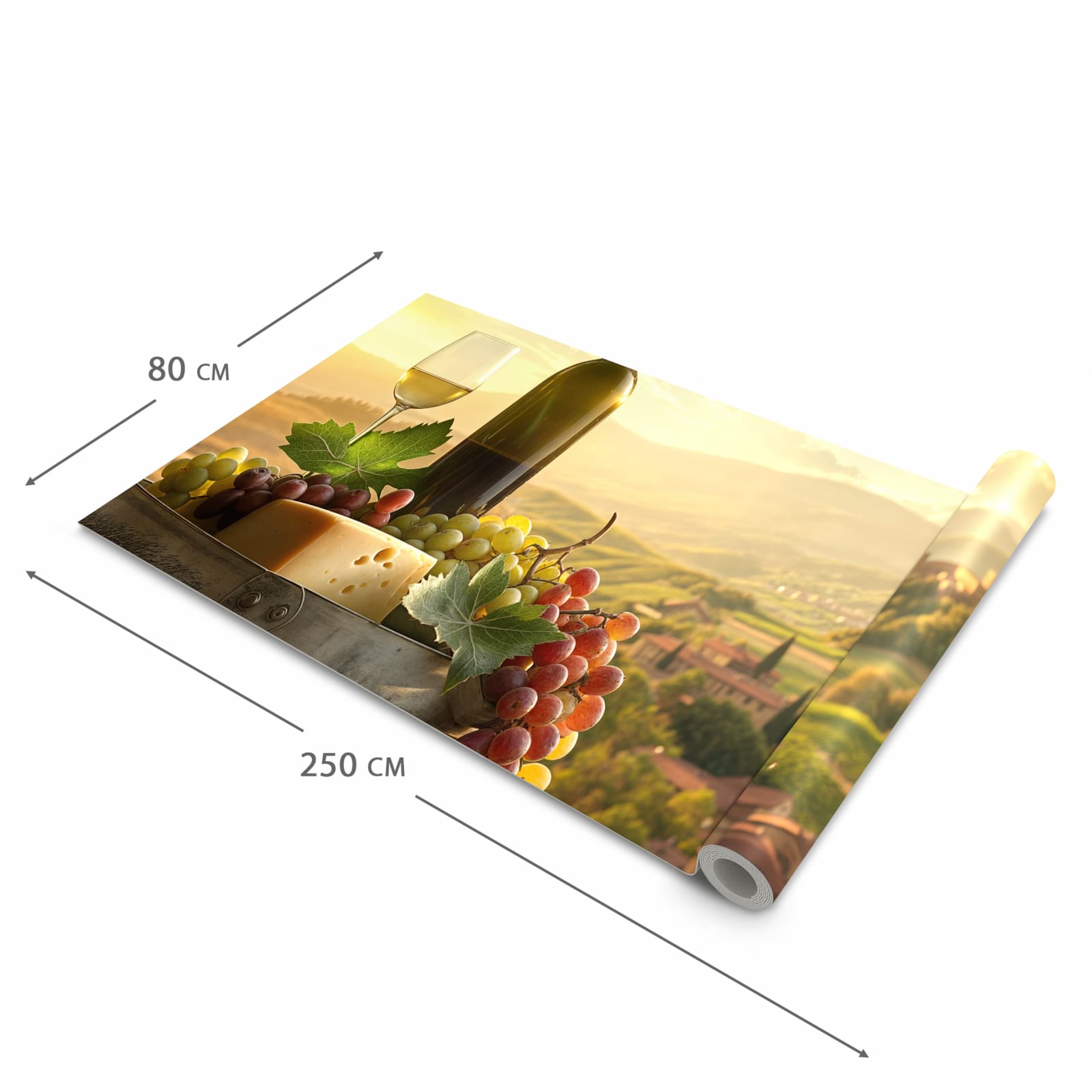 Wasserabweisender Küchenläufer mit Motiv Weinland Idylle in der Größe 60x270 cm