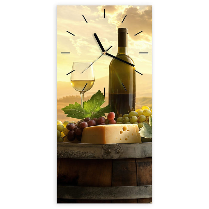 Wanduhr Weinland Idylle aus Glas – Hochformat 30 × 60 cm mit Ziffernblatt Linie