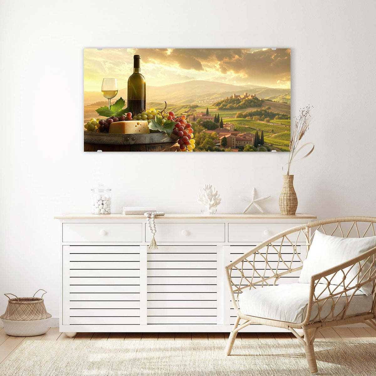 Echtglas, 4 mm – kein Acryl, keine Folie – Wandbild - Wein und Käse - Querformat