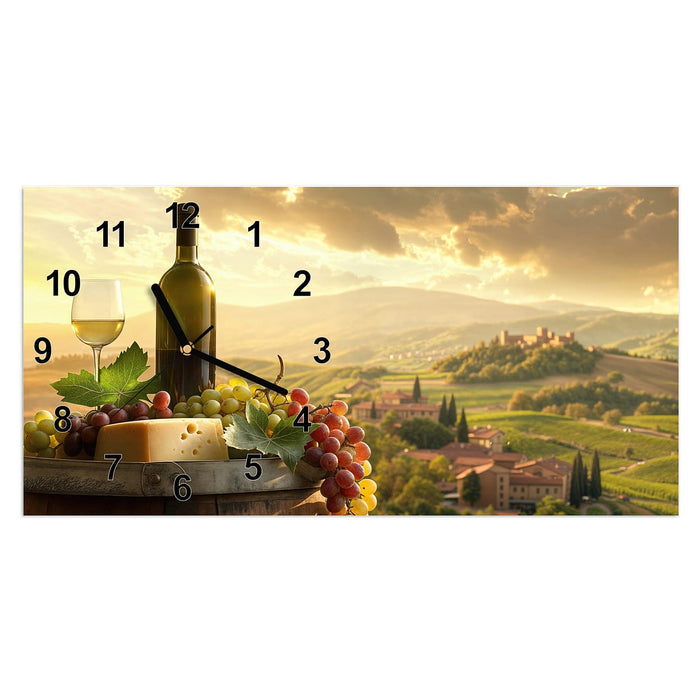 Wanduhr Weinland Idylle aus Glas – Querformat 60 × 30 cm mit Ziffernblatt Modern