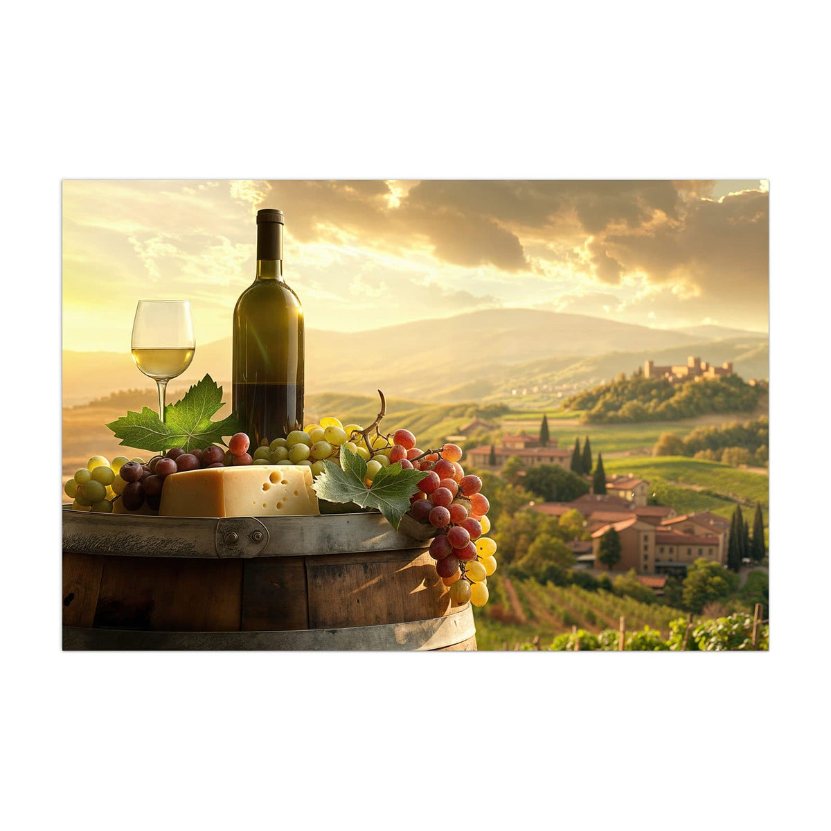 Küchenrückwand aus Glas Wein und Käse im Hochformat, Motiv bildfüllend von vorn