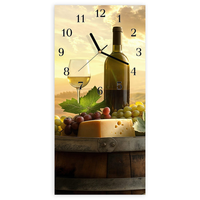 Wanduhr Weinland Idylle aus Glas – Hochformat 30 × 60 cm mit Ziffernblatt Klassisch
