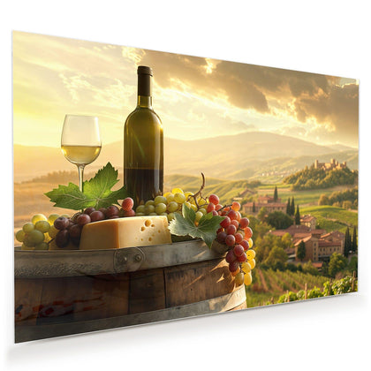 Wandbild mit dem Motiv Wein und Käse