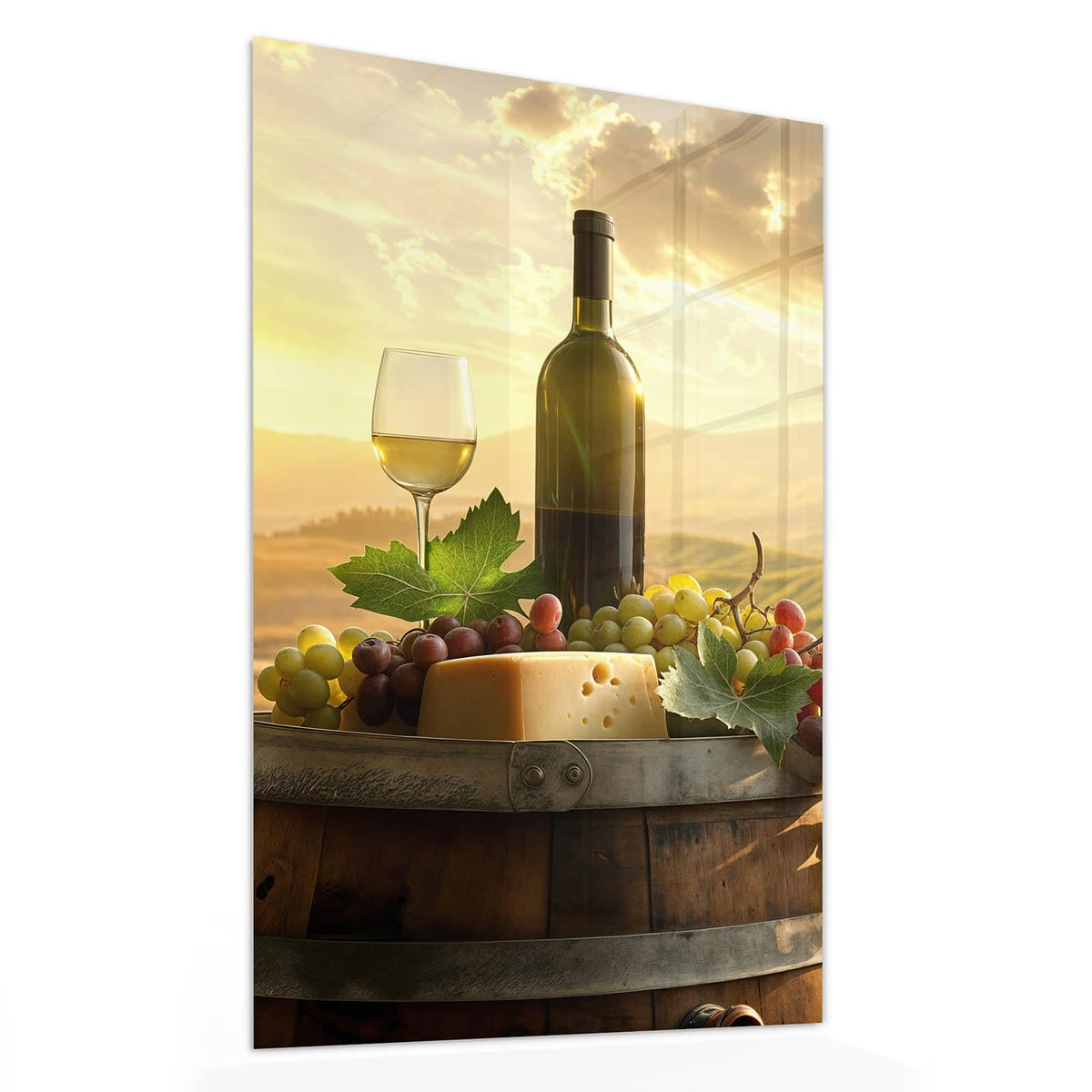 11 Größen – von 30 × 60 bis 60 × 150 cm – Wandbild - Wein und Käse - Hochformat