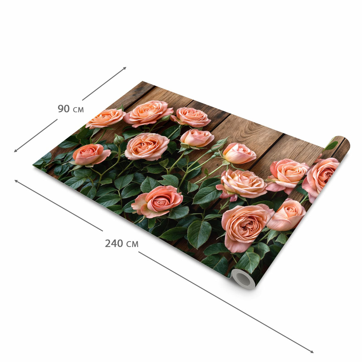 Bodenschonender Küchenteppich mit Motiv Rosen Holzhintergrund in der Grösse 60x270 cm