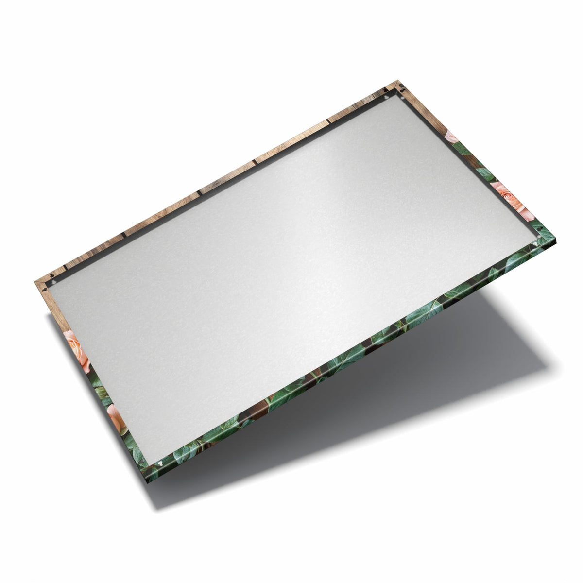 Nur 7 mm – liegt eng an der Wand – Metall Magnettafel - Rosen vor Holzwand