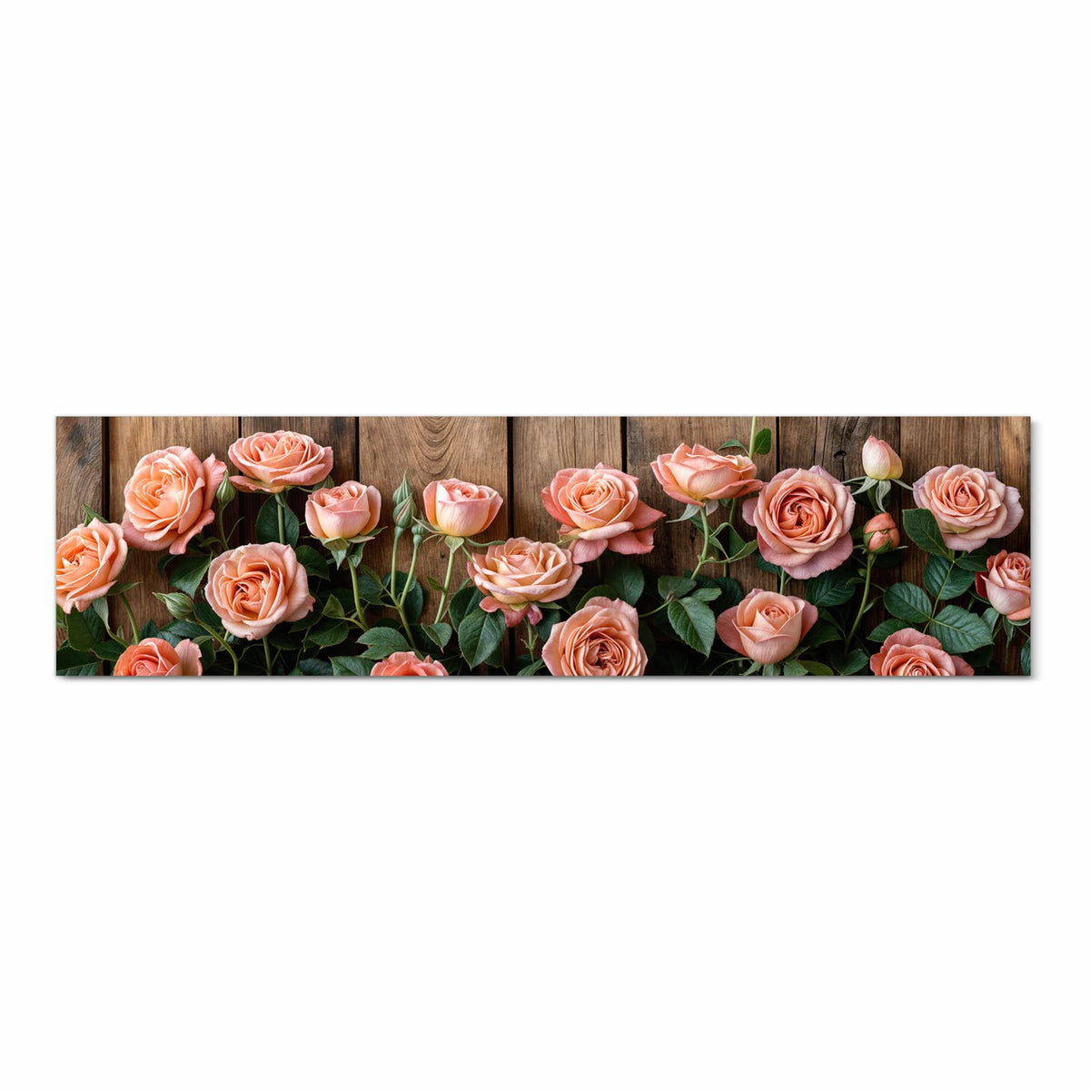 Feuchtigkeitsresistenter dünner Teppich mit Motiv Rosen Holzhintergrund in Frontansicht, waschbar