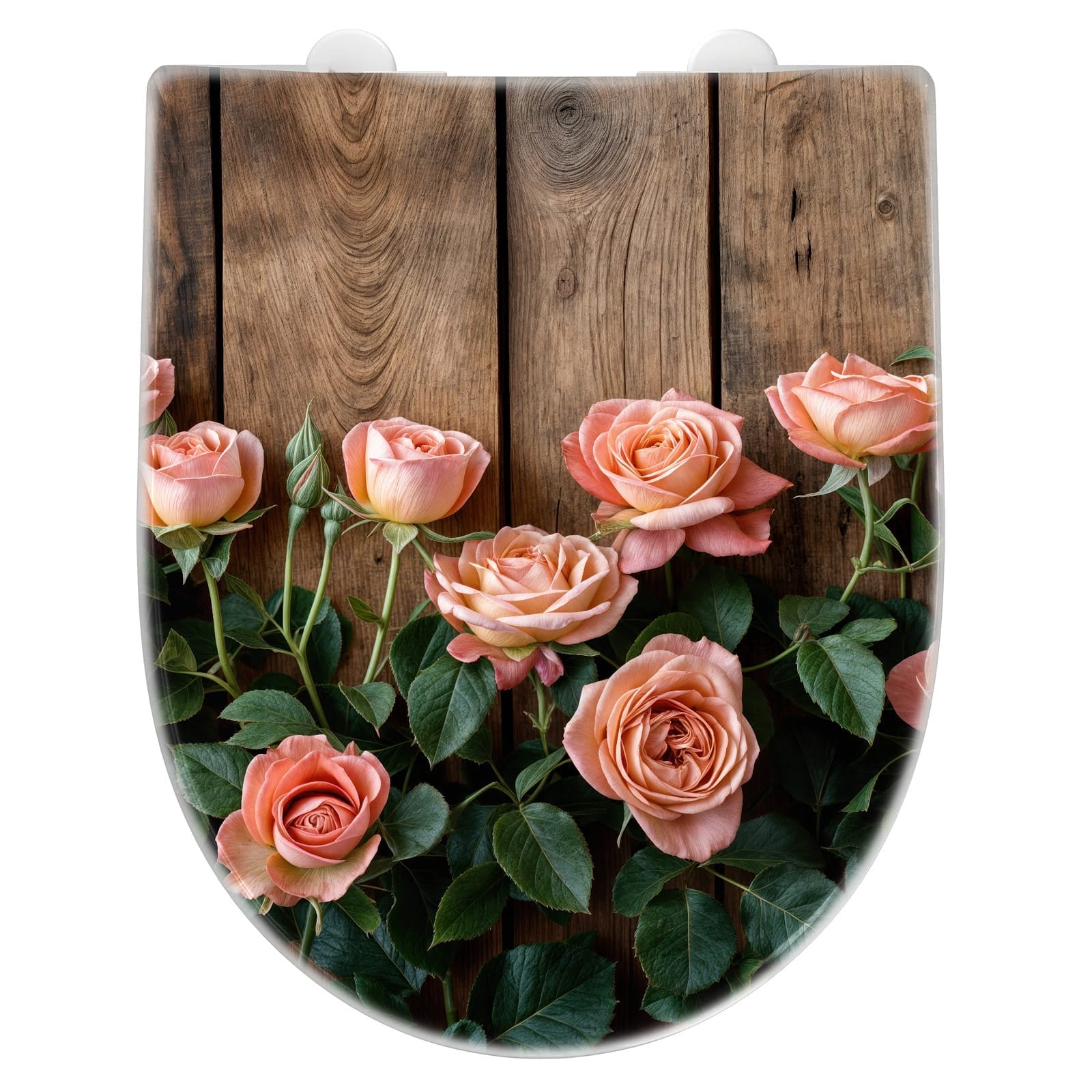 WC-Sitz mit Absenkautomatik Rosen Holzhintergrund