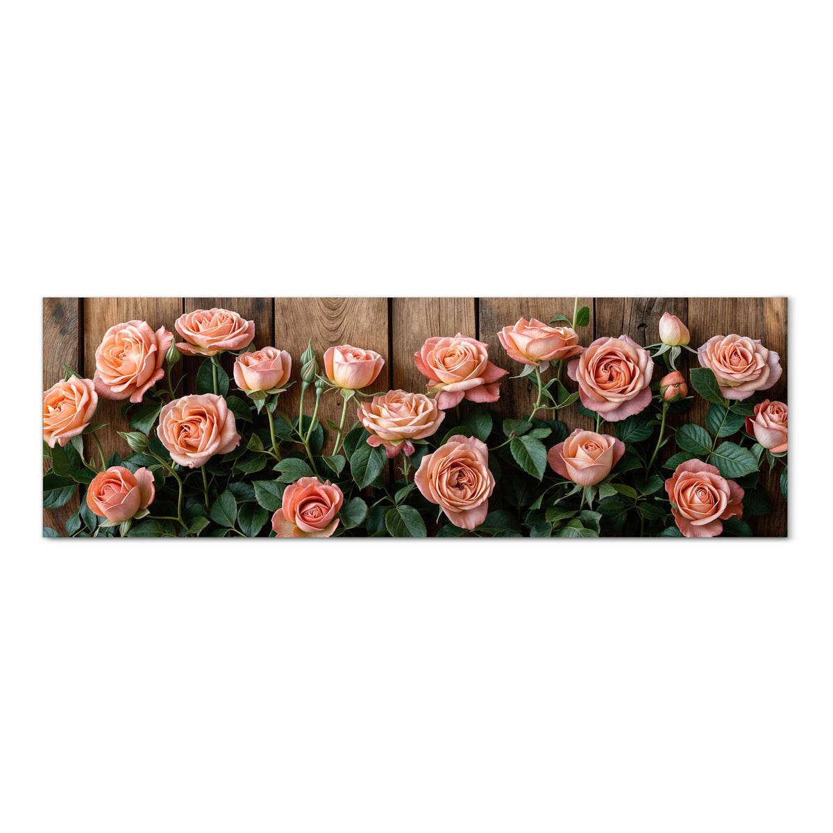 Langlebiger dünner Küchenteppich mit Motiv Rosen Holzhintergrund in Frontansicht