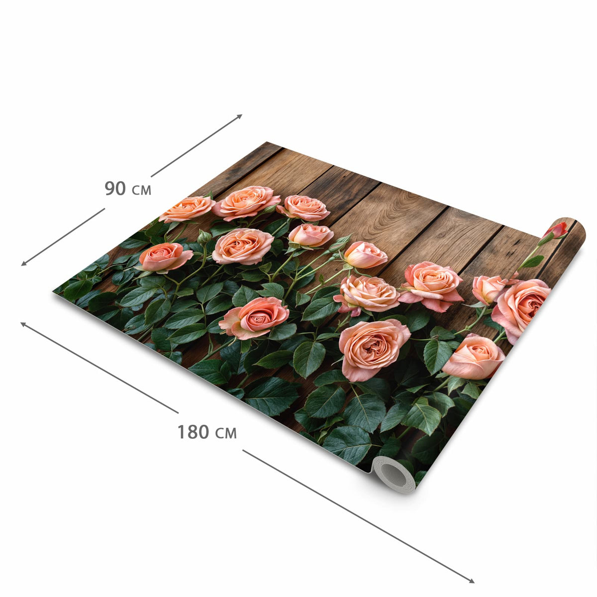 Ordnungsschaffender Küchenteppich mit Motiv Rosen Holzhintergrund in der Grösse 60x270 cm