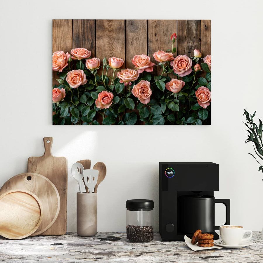 Maße Metall Magnettafel - Rosen vor Holzwand