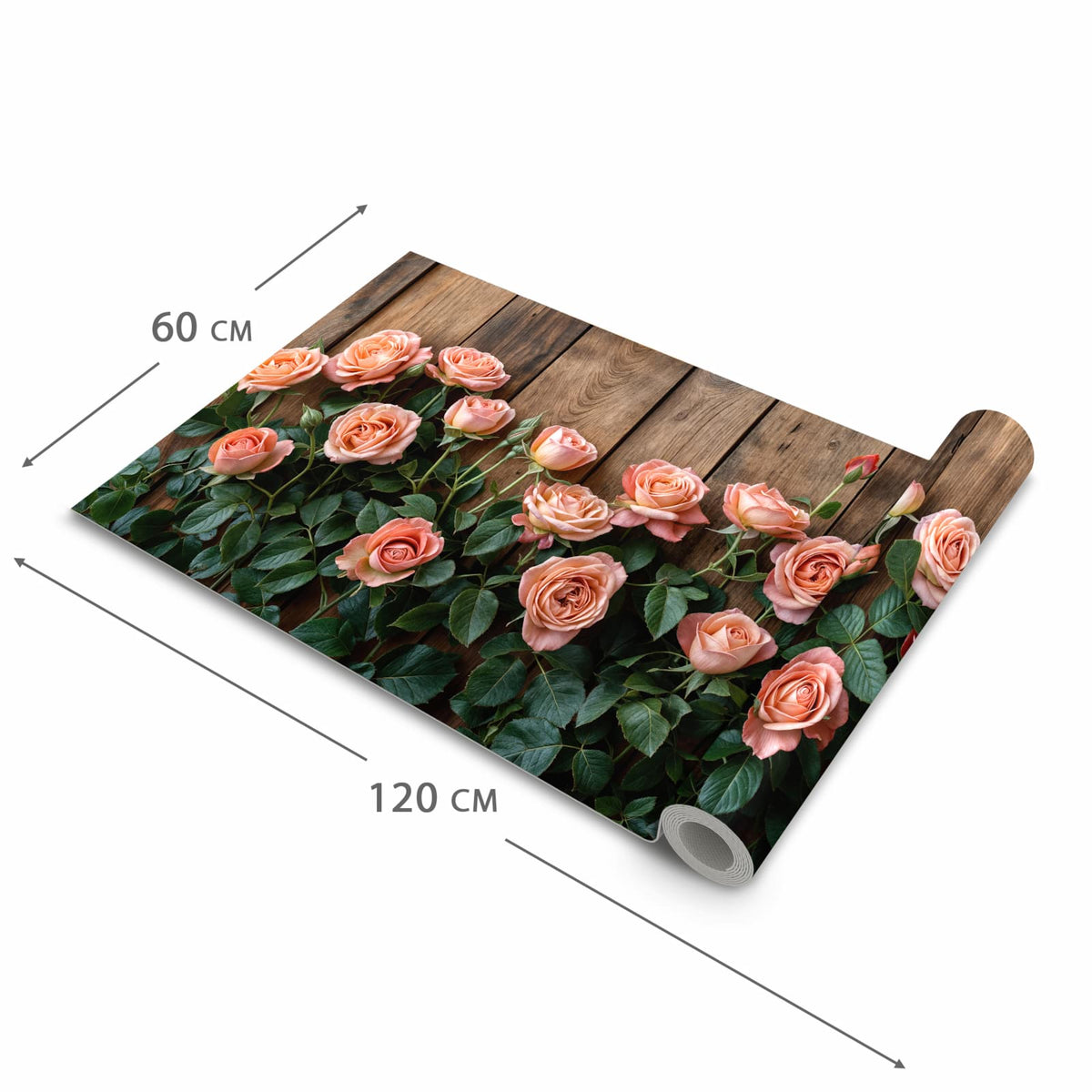 Komfortabler Küchenläufer mit Motiv Rosen Holzhintergrund in der Grösse 60x240 cm
