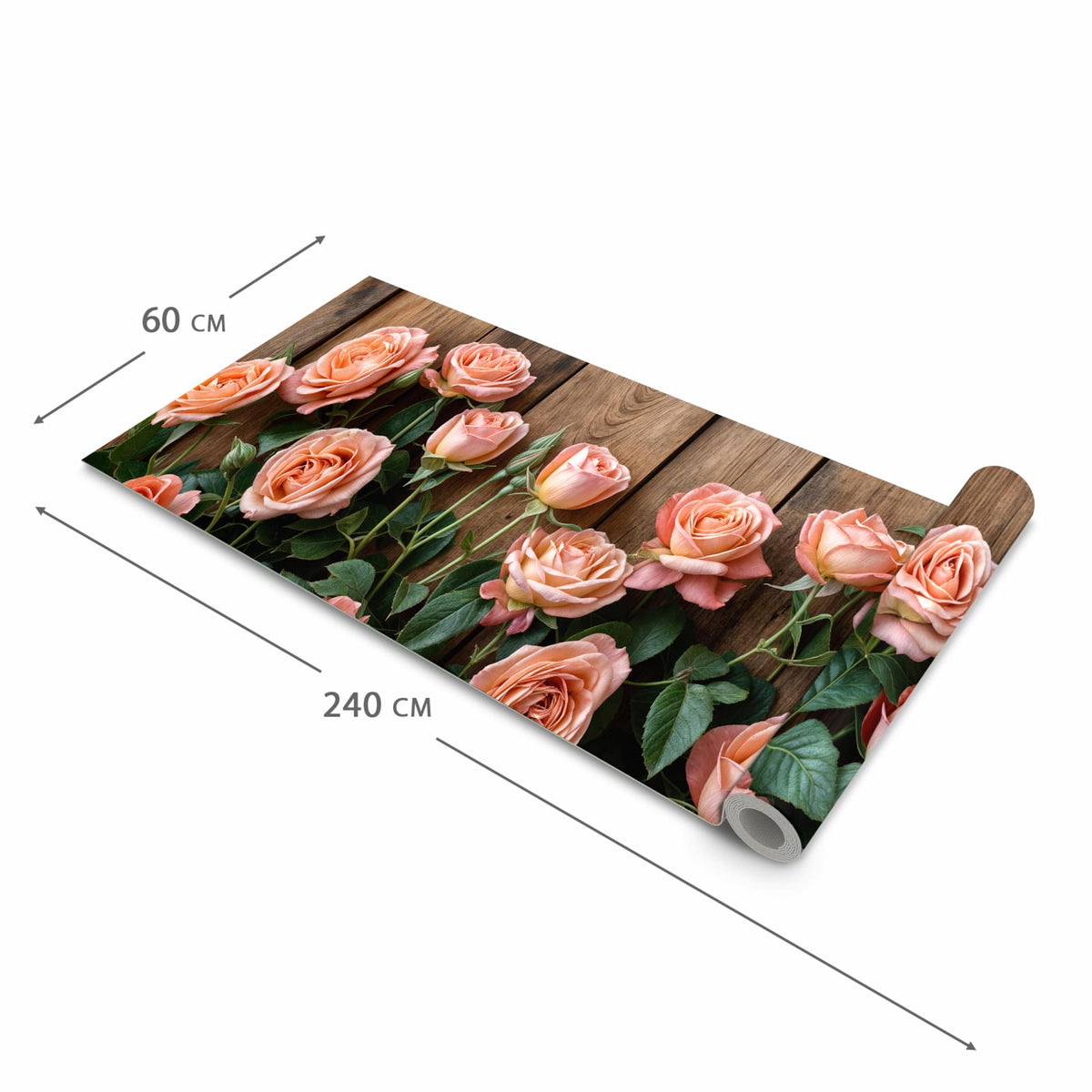 Küchenläufer mit angenehmer Haptik und Motiv Rosen Holzhintergrund in der Grösse 60x270 cm