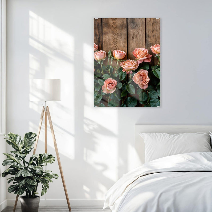 Maße Wandbild - Rosen vor Holzwand - Hochformat