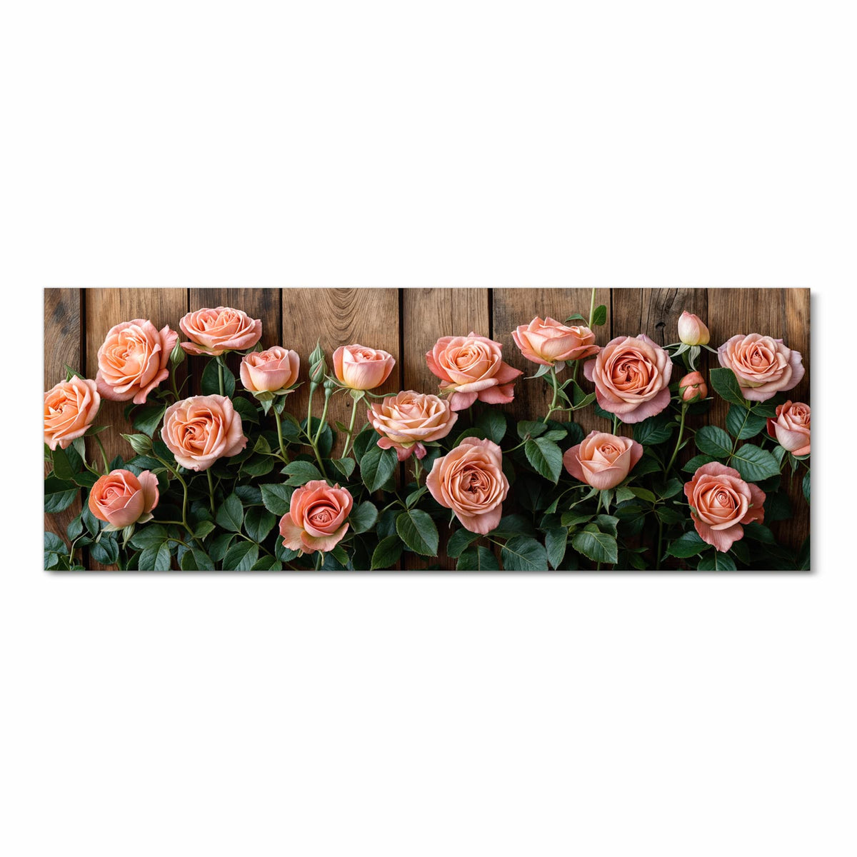 Bodenschonender Teppich fürs Esszimmer mit Motiv Rosen Holzhintergrund in Frontansicht, waschbar