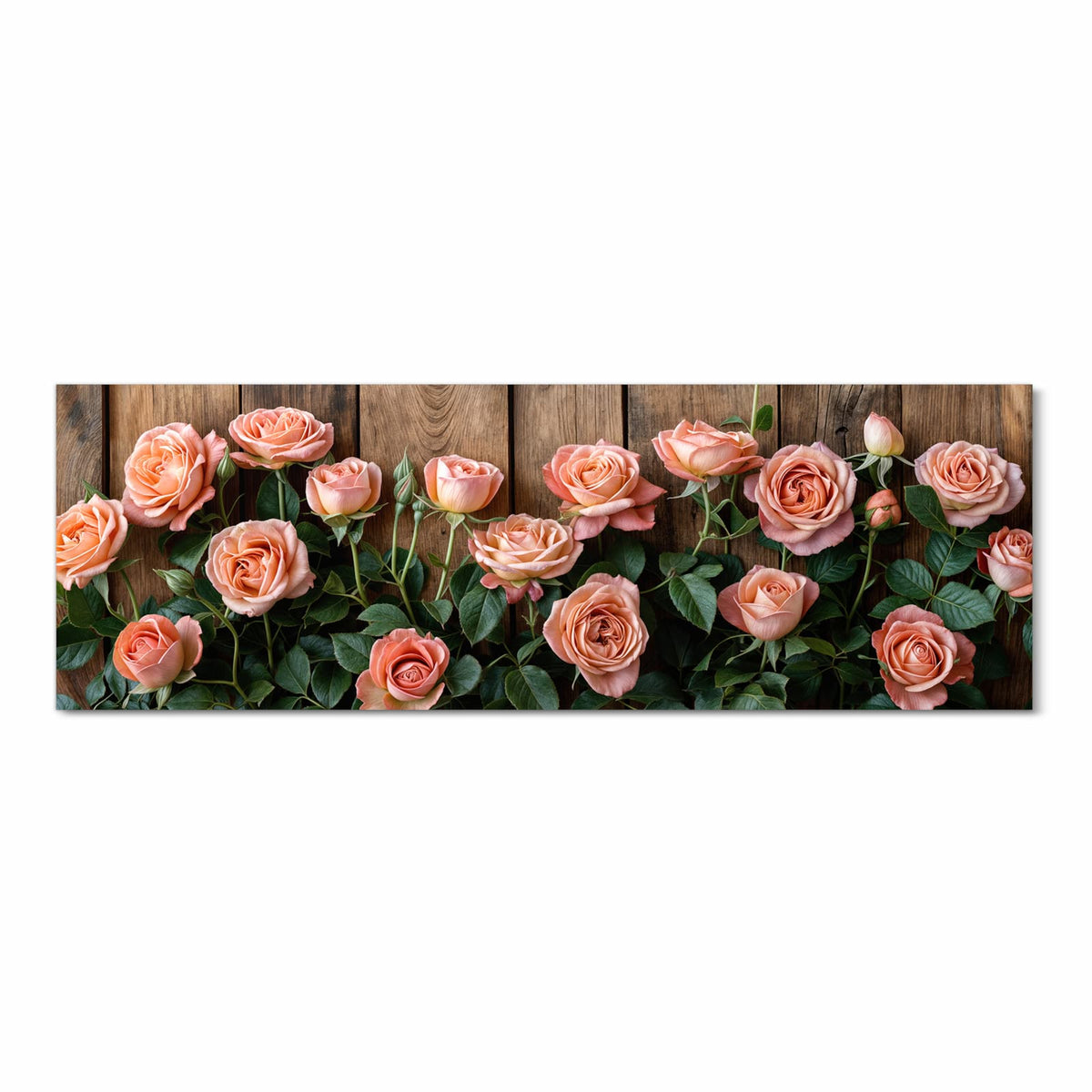 Waschbarer Küchenläufer mit Motiv Rosen Holzhintergrund in Frontansicht für einfache Reinigung
