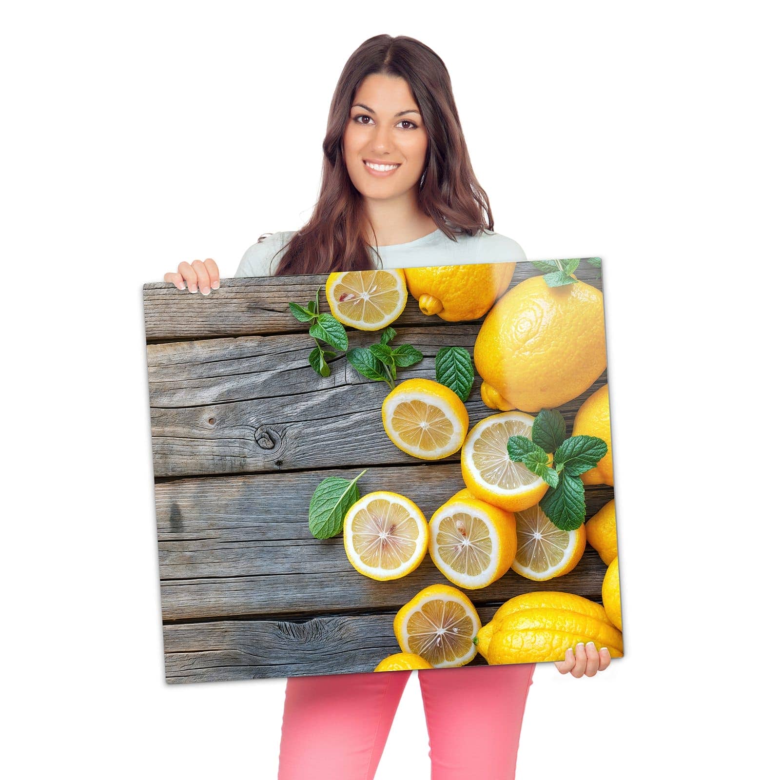 2-teilige Herdabdeckplatte aus Glas mit Lemon Fresh-Motiv als Spritzschutz hinter dem Kochfeld