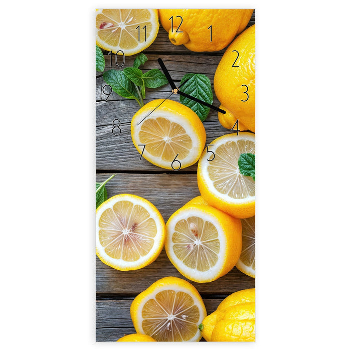 Wanduhr Lemon Fresh aus Glas – Hochformat 30 × 60 cm mit Ziffernblatt Elegant