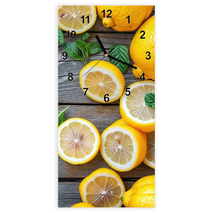 Wanduhr Lemon Fresh aus Glas – Hochformat 30 × 60 cm mit Ziffernblatt Modern