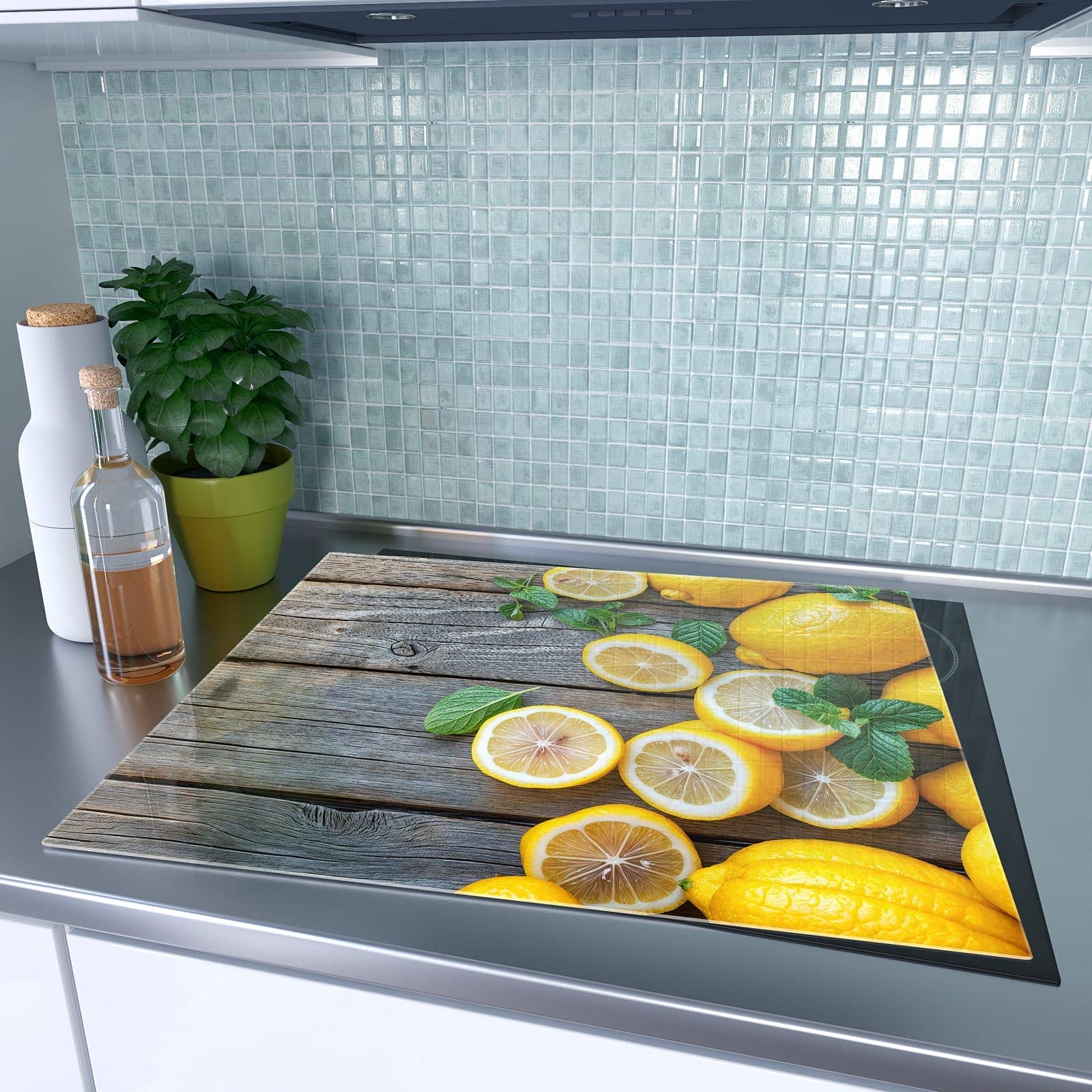 1-teilige Glasplatte für Herd mit Lemon Fresh-Motiv auf dem Ceranfeld