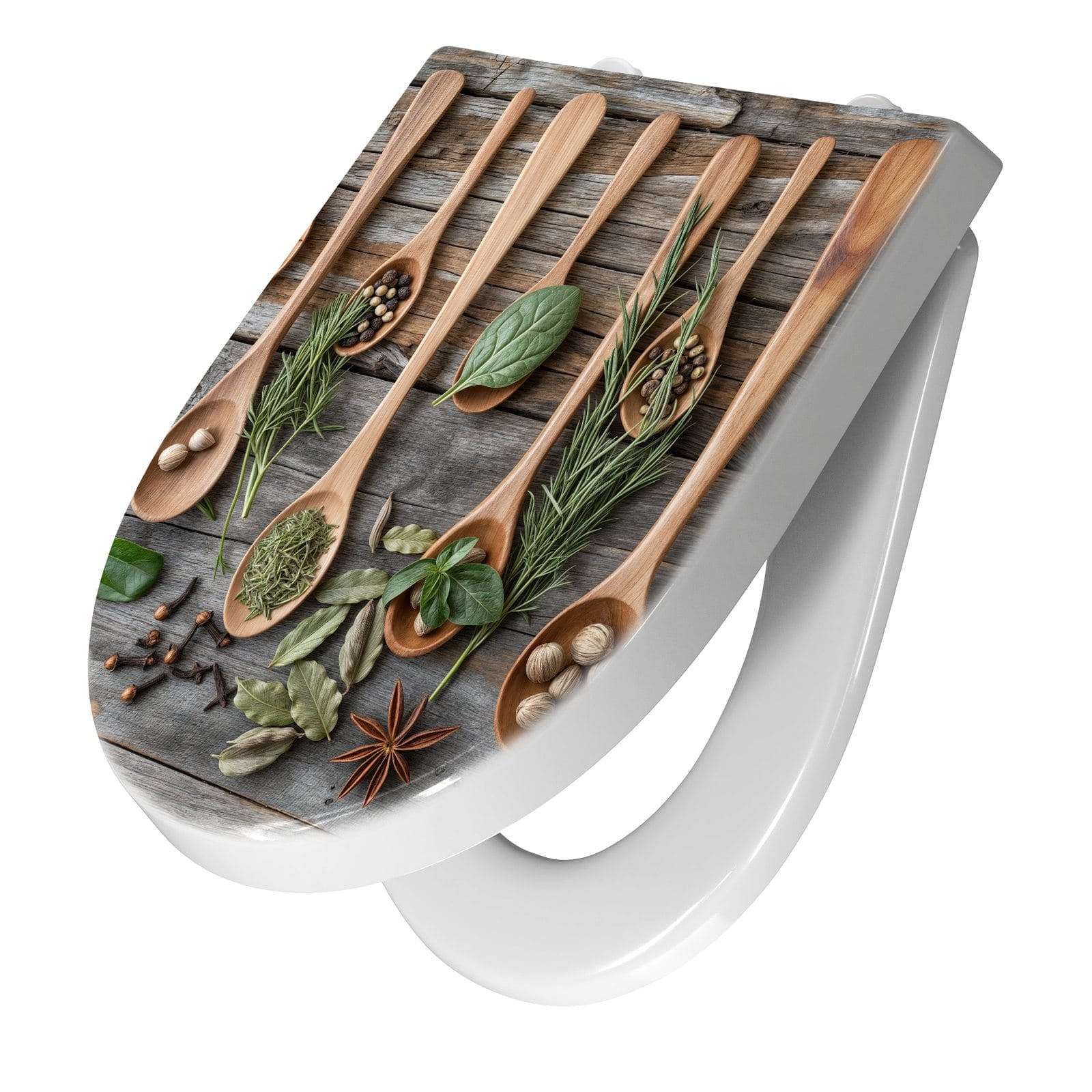 WC-Sitz mit Absenkautomatik Holzlöffel und Kräuter