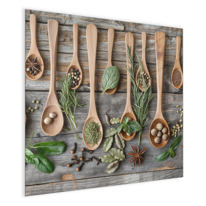 Magnettafel mit dem Motiv Kräuter in Holzlöffeln