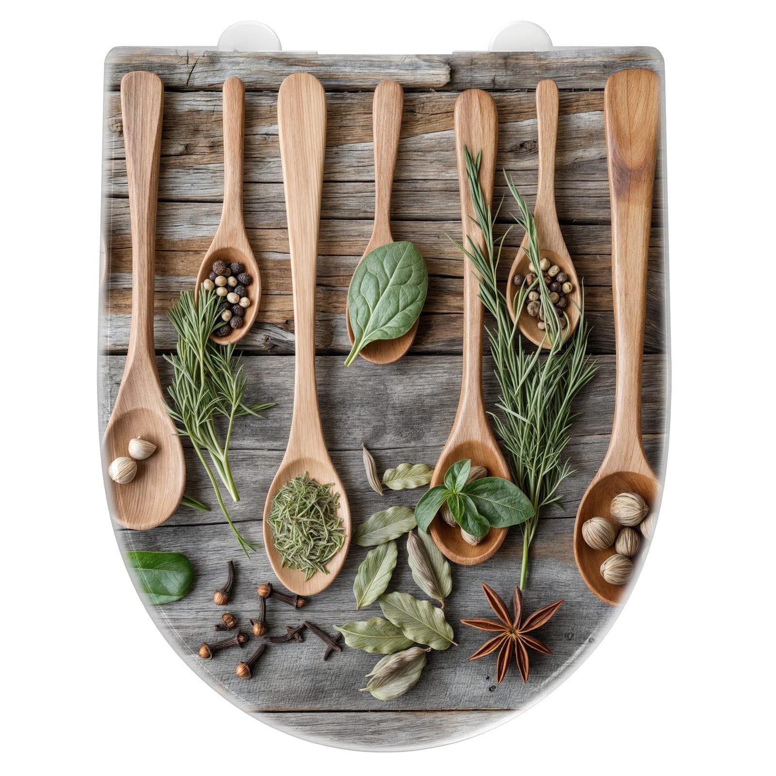 WC-Sitz mit Absenkautomatik Holzlöffel und Kräuter