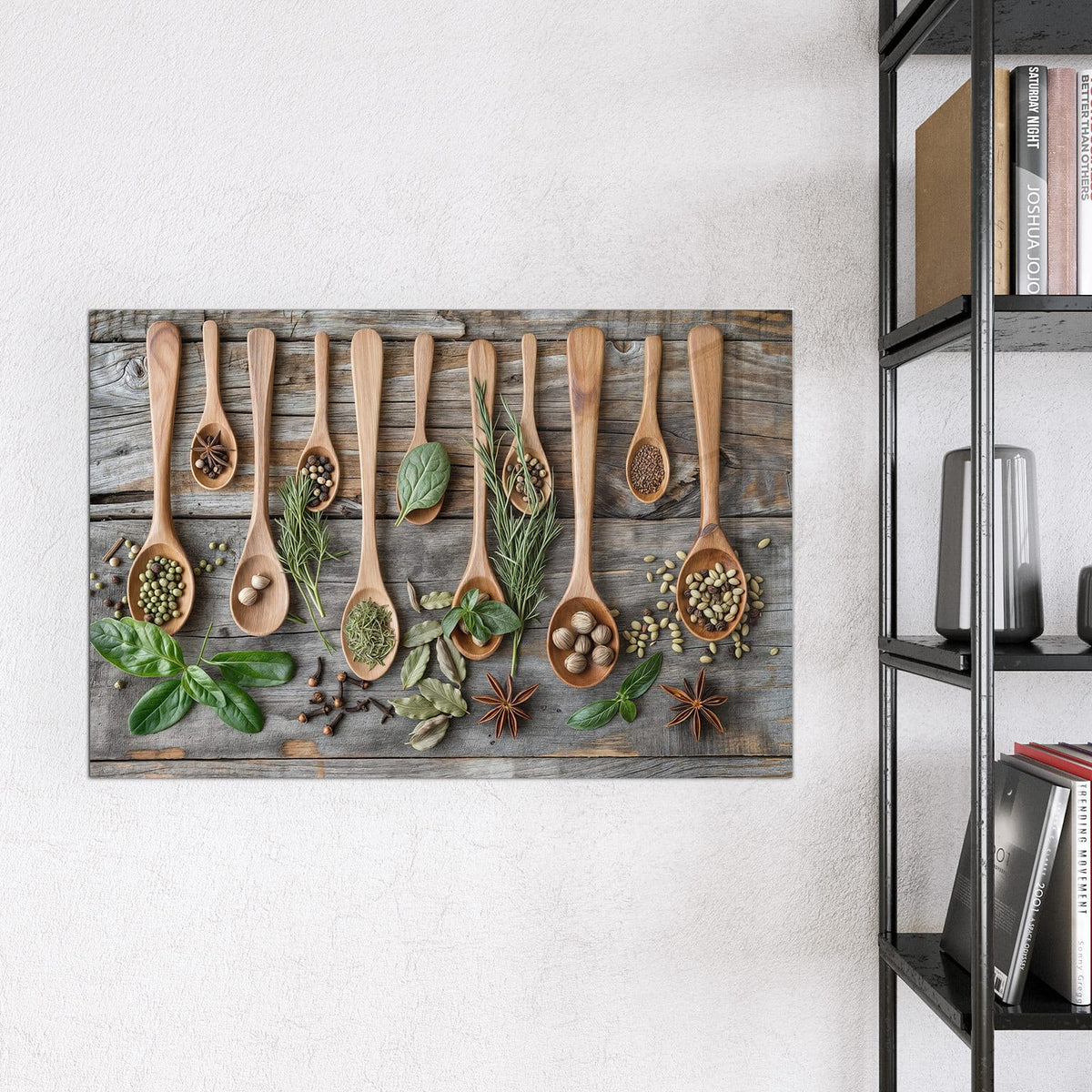 Magnettafel - Kräuter in Holzlöffeln – Kräuter und Gewürze in Holzlöffeln