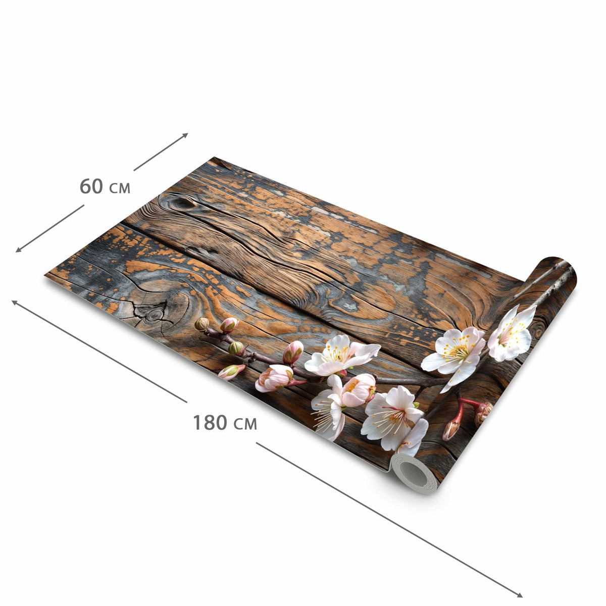 UV-beständiger Küchenteppich mit Motiv Kirschblüten Holz in der Grösse 60x180 cm