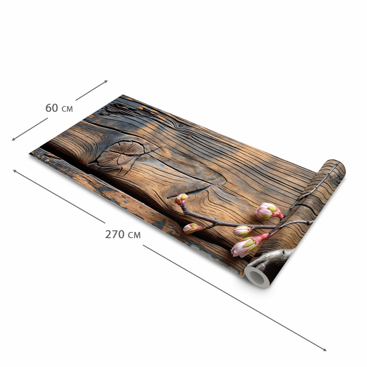 Wasserabweisender Läufer für die Küche mit Motiv Kirschblüten Holz in der Grösse 60x180 cm