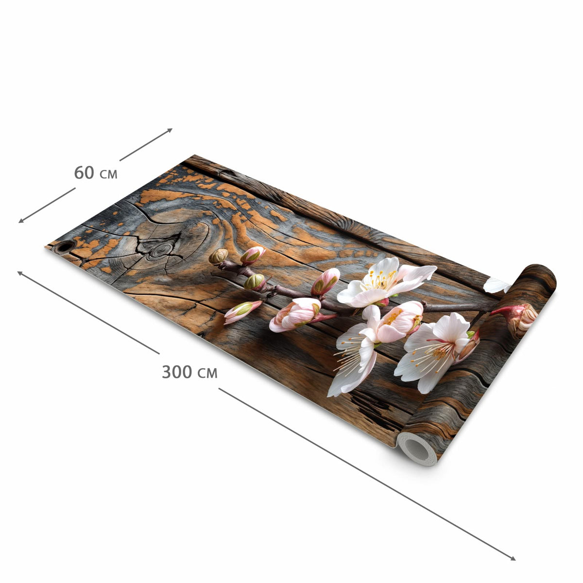 Fleckenresistenter Küchenläufer mit Motiv Kirschblüten Holz in der Grösse 60x180 cm