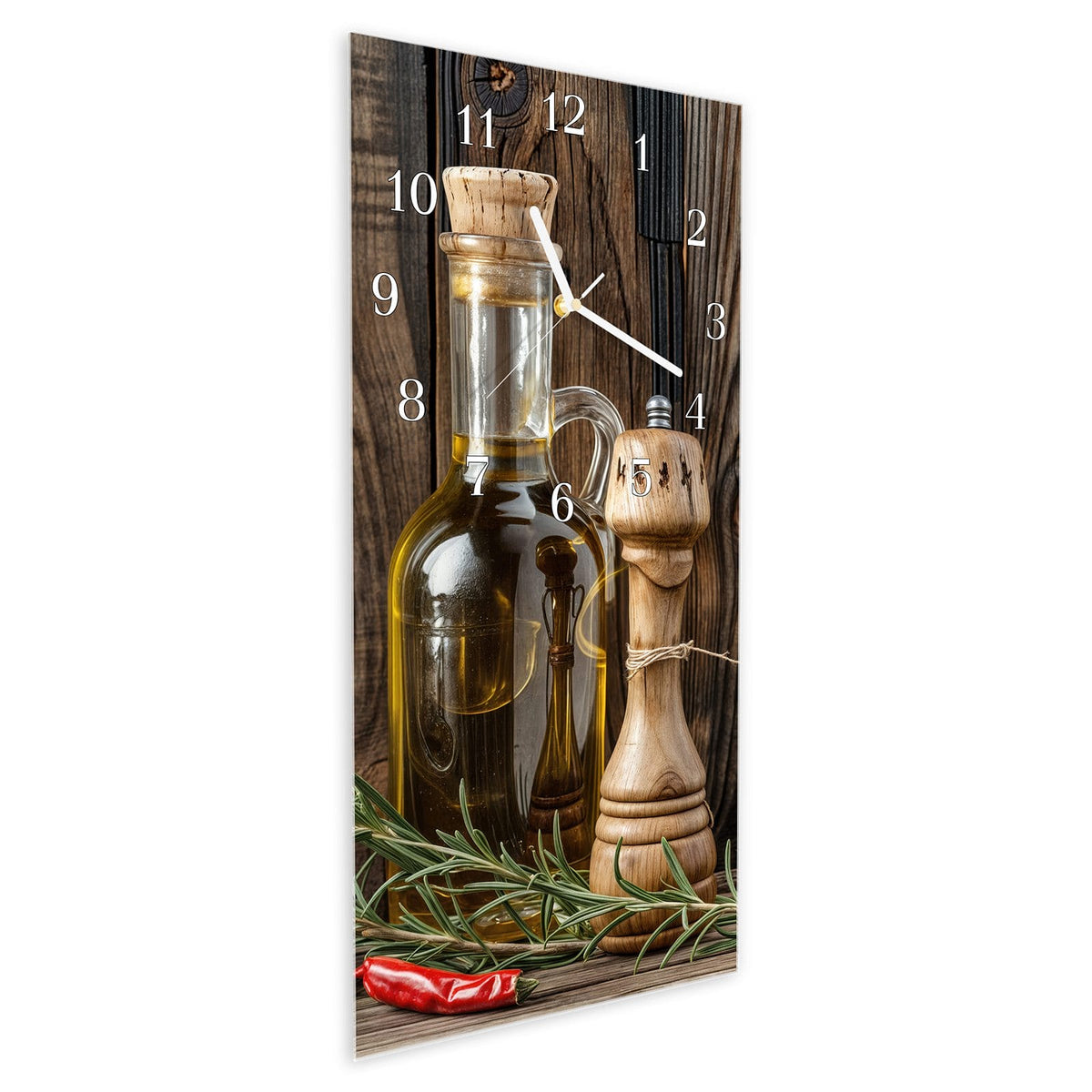 Vormontiert – mit Schwebeeffekt – Wanduhr Küchendekoration aus Glas – Hochformat 30 × 60 cm