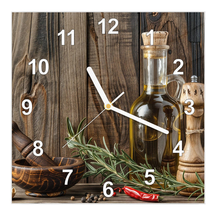 Wanduhr Küchendekoration aus Glas – Quadratisch 30 × 30 cm mit Ziffernblatt Modern