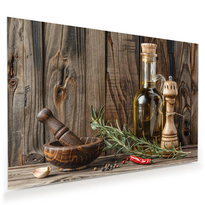 Wandbild mit dem Motiv Mörser und Olivenöl