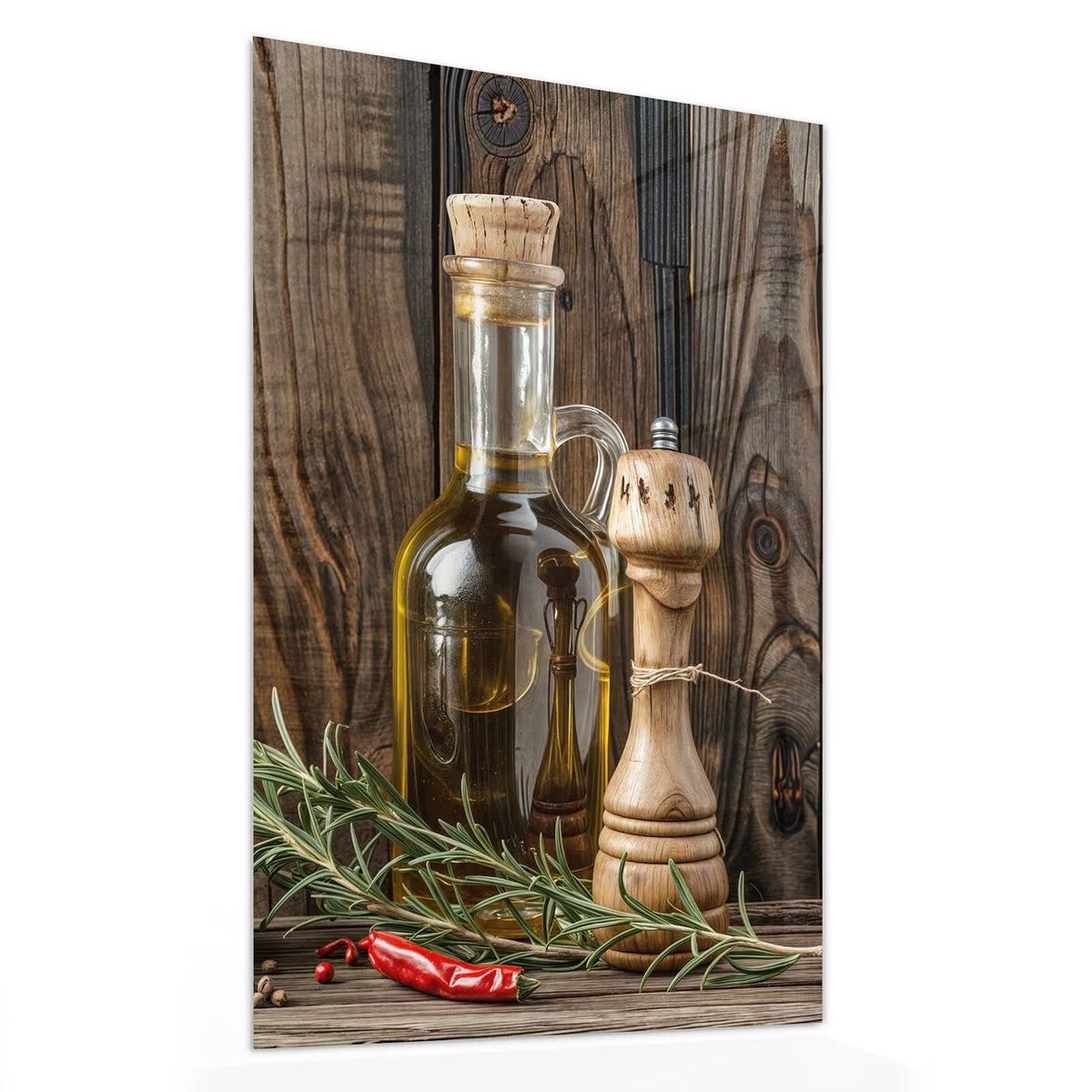 11 Größen – von 30 × 60 bis 60 × 150 cm – Wandbild - Mörser und Olivenöl - Hochformat