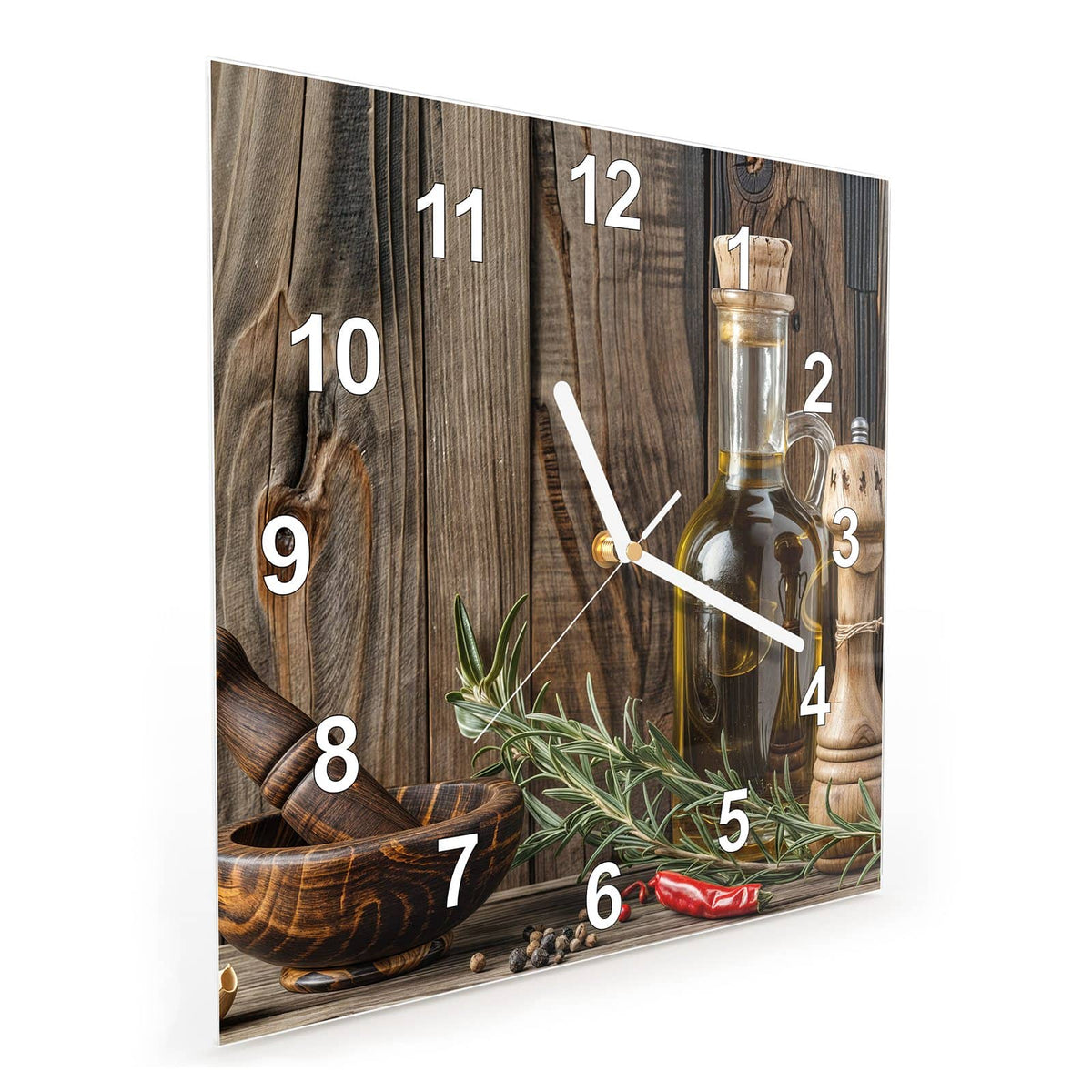 Vormontiert – mit Schwebeeffekt – Wanduhr Küchendekoration aus Glas – Quadratisch 30 × 30 cm