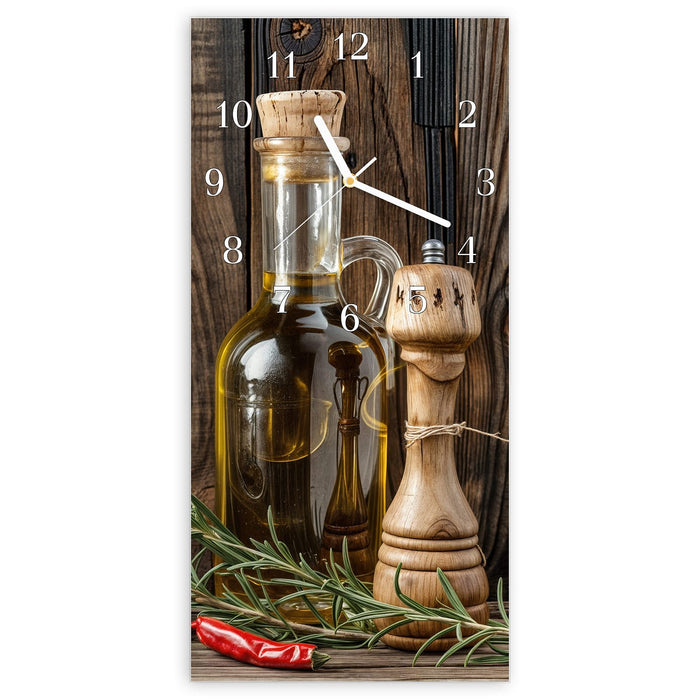 Wanduhr Küchendekoration aus Glas – Hochformat 30 × 60 cm mit Ziffernblatt Klassisch