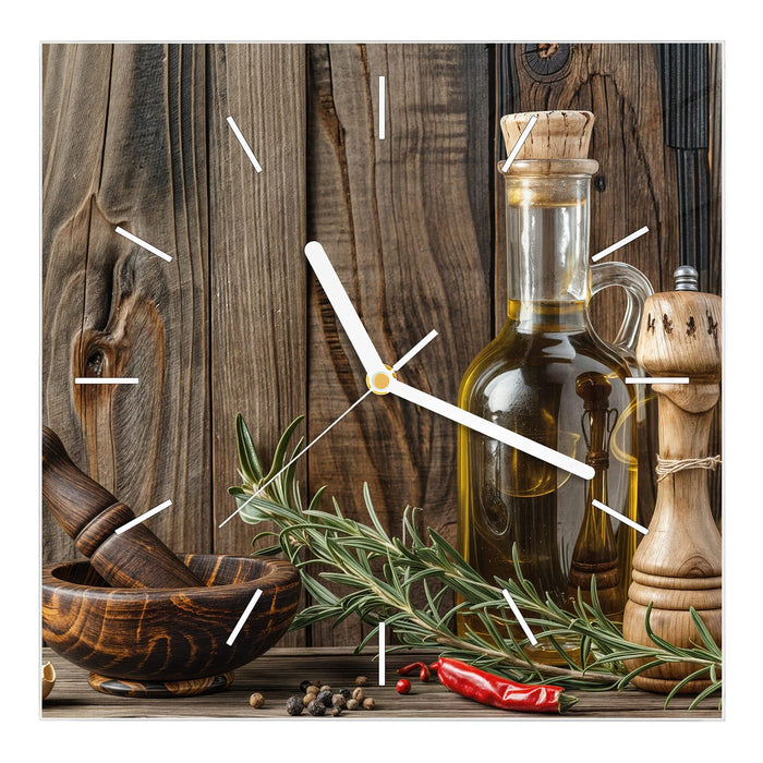Wanduhr Küchendekoration aus Glas – Quadratisch 30 × 30 cm mit Ziffernblatt Linie