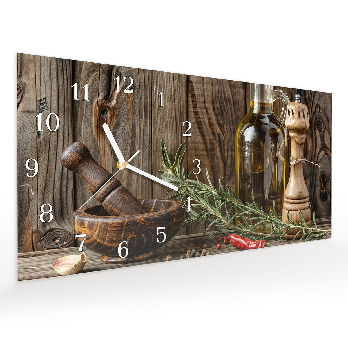 Vormontiert – mit Schwebeeffekt – Wanduhr Küchendekoration aus Glas – Querformat 60 × 30 cm