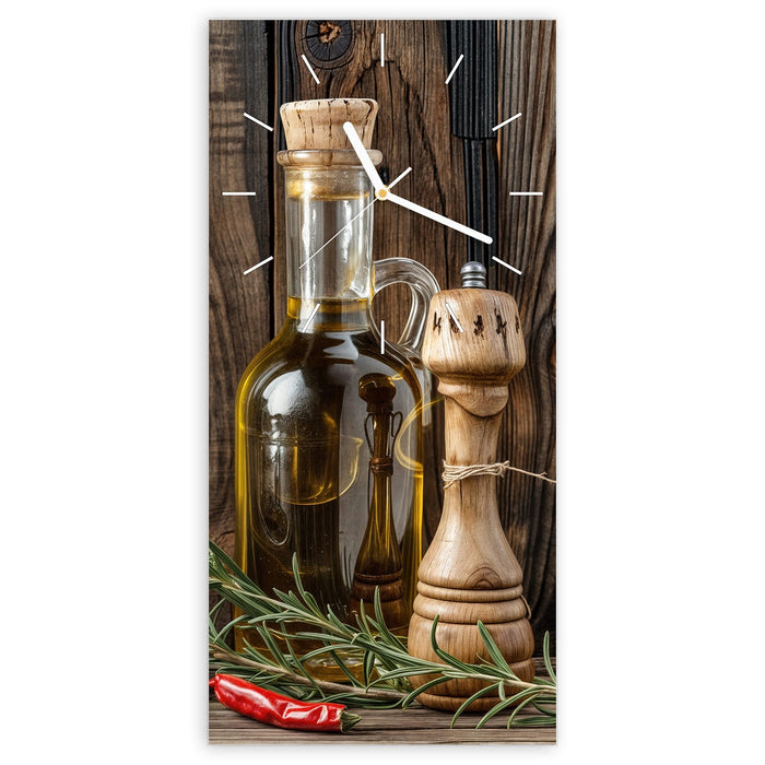 Wanduhr Küchendekoration aus Glas – Hochformat 30 × 60 cm mit Ziffernblatt Linie