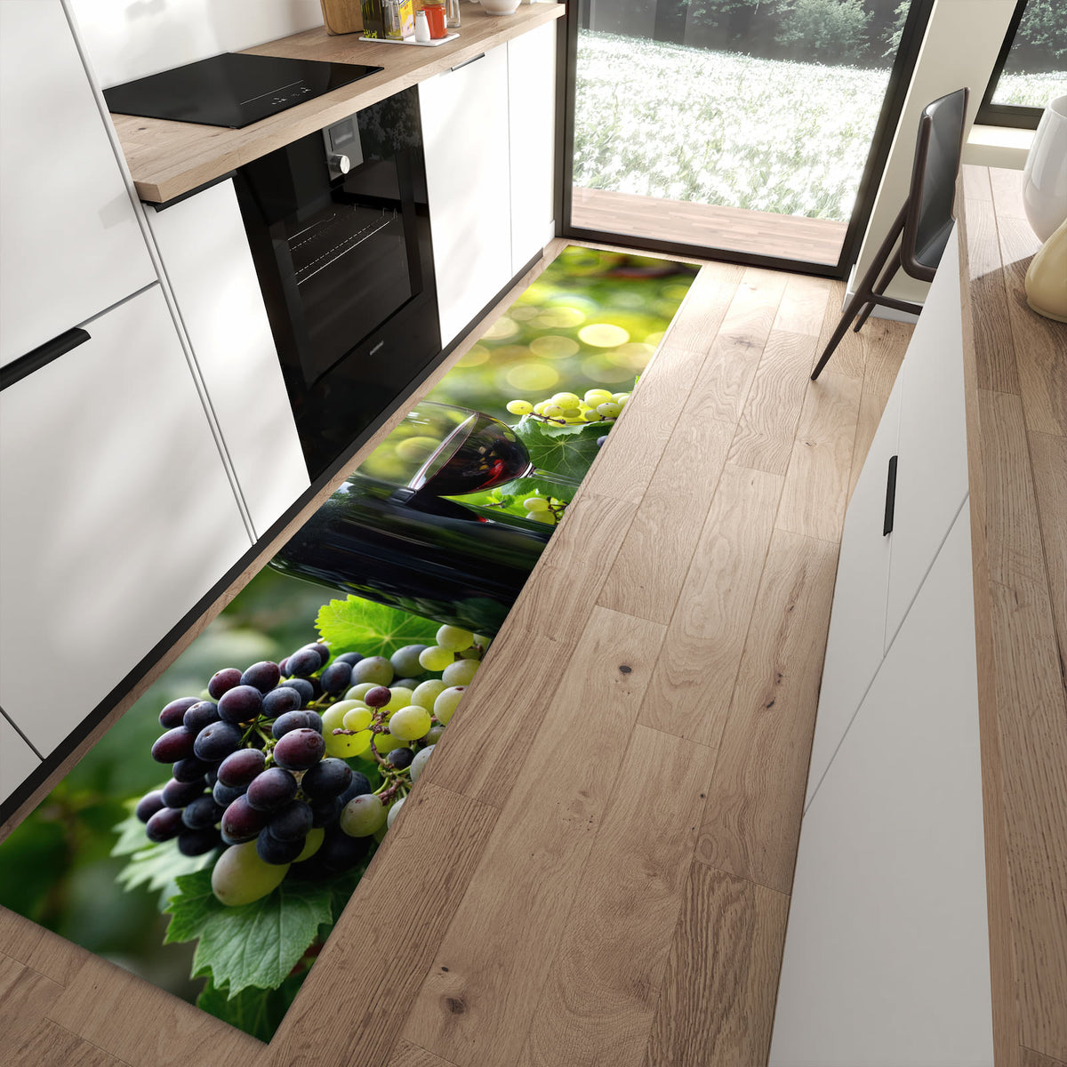 Langlebiger Küchenläufer mit Motiv Wein Und Trauben in moderner Küche