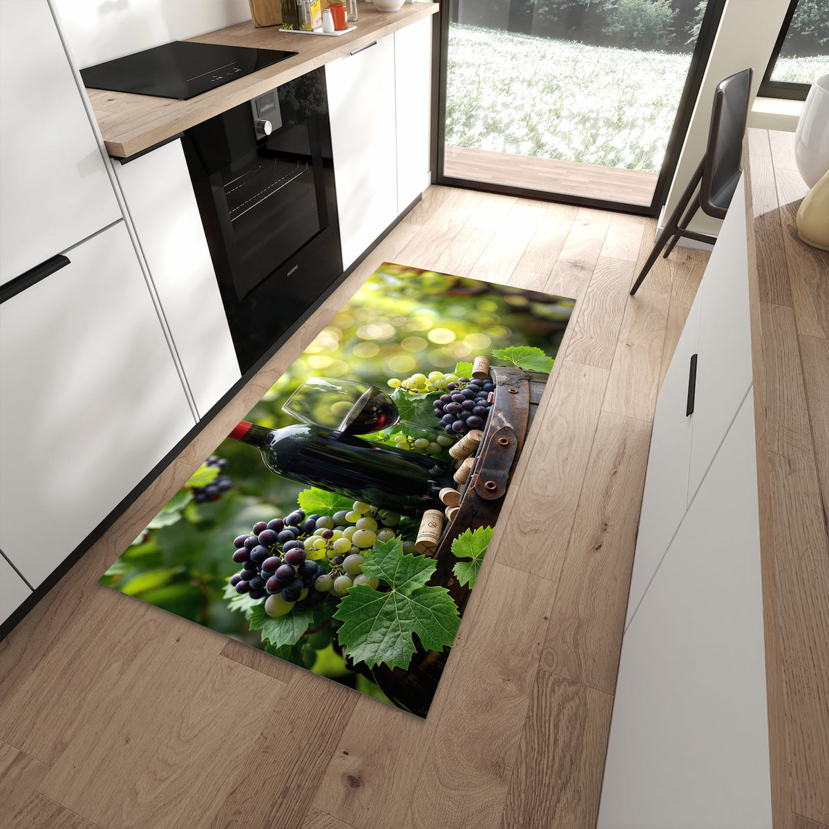 Küchenteppich mit Motiv Wein Und Trauben für angenehme Haptik in moderner Küche