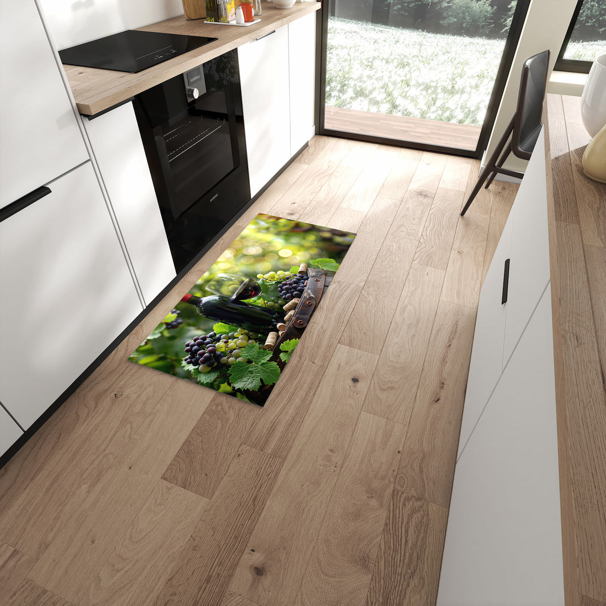 Komfortabler Küchenläufer nach Maß mit Motiv Wein Und Trauben in moderner Küche #grösse_60 x 120 cm