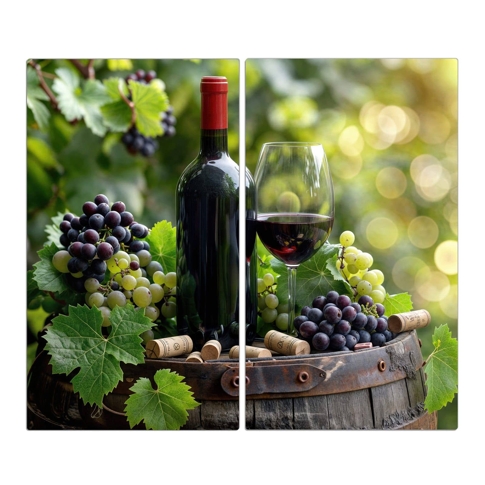 2-teilige Herdplattenabdeckung mit Wein Und Trauben-Motiv in der Frontansicht #grösse_2-Teilig (60x52cm)