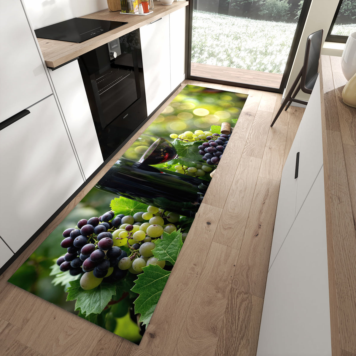 Rutschfester Küchenteppich mit Motiv Wein Und Trauben in moderner Küche