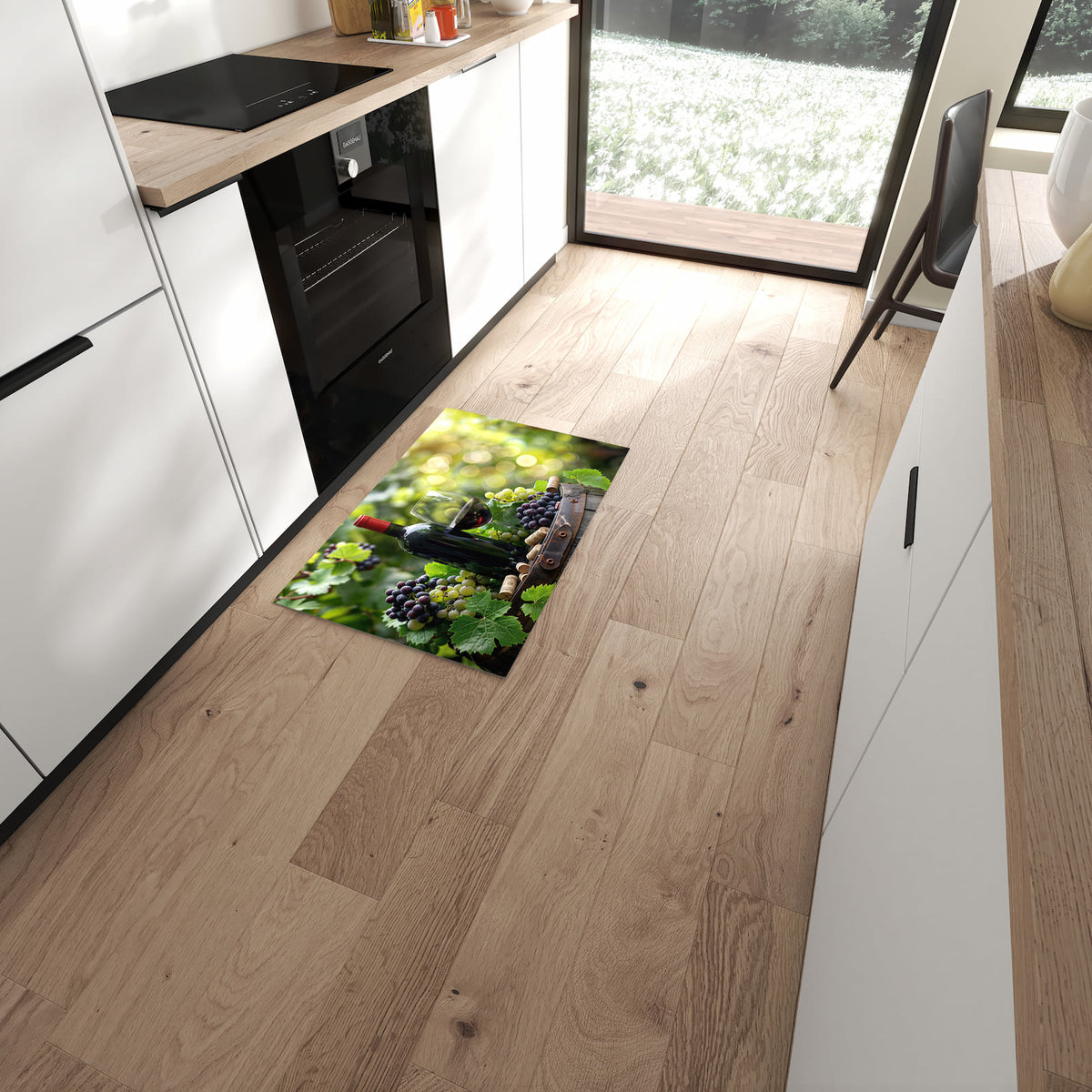 Flacher Küchenteppich mit Motiv Wein Und Trauben in moderner Küche