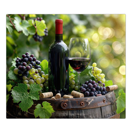 Herdabdeckplatte mit dem Motiv Rotwein auf Holzfass