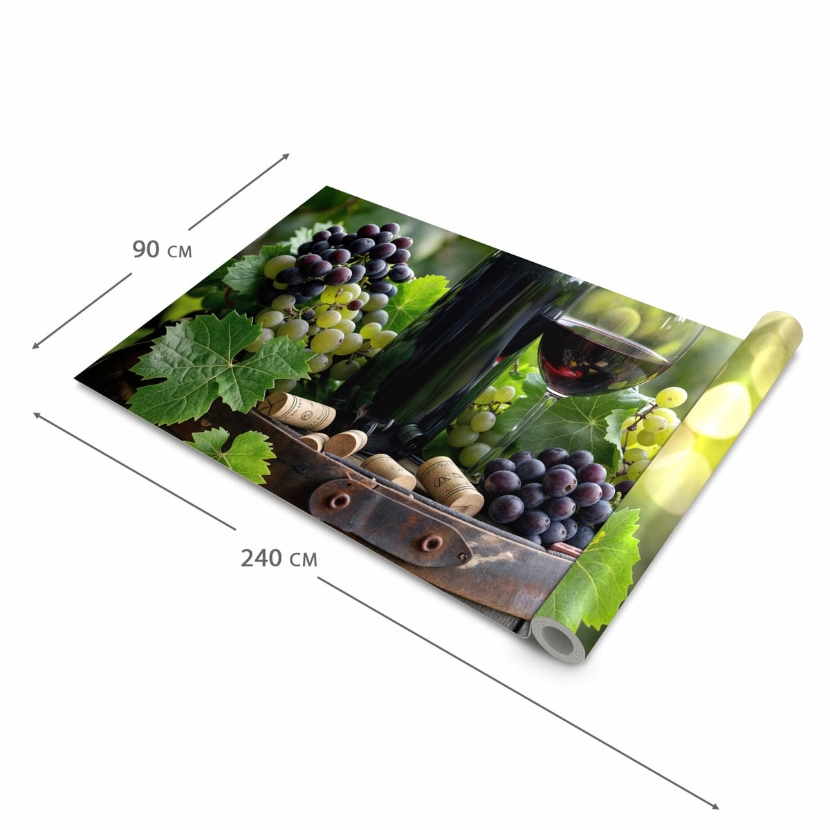 Rutschfester Küchenläufer mit Motiv Wein Und Trauben in der Grösse 60x180 cm für angenehme Haptik
