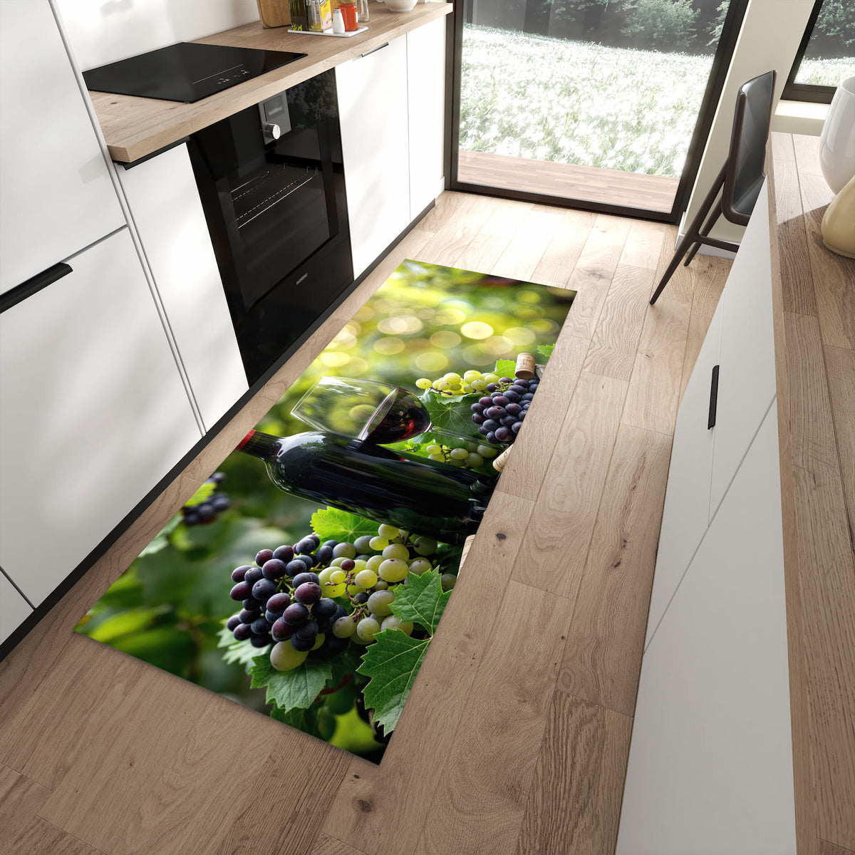 Pflegeleichter Teppich für Küche mit Motiv Wein Und Trauben in moderner Küche